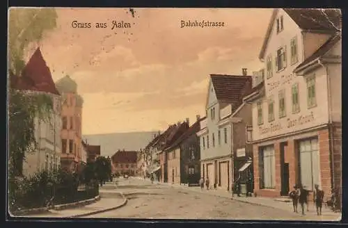 AK Aalen, Partie in der Bahnhofstrasse, mit Geschäftshäusern