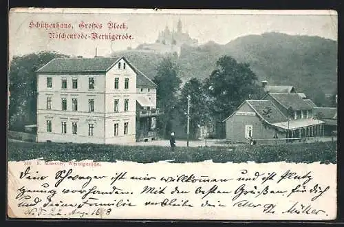 AK Nöschenrode-Wernigerode, Gaststätte Schützenhaus, Grosses Bleek, mit Umgebung und Bergblick