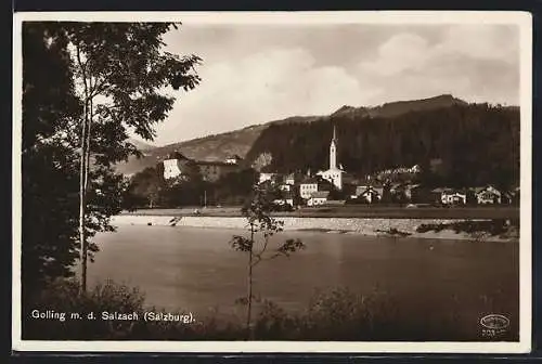 AK Golling an der Salzach, Blick über die Salzach auf den Ort