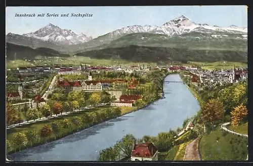 AK Innsbruck, Ortsansicht mit Serles und Nockspitze