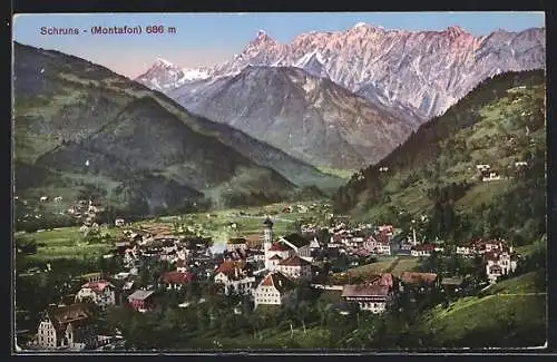 AK Schruns /Montafon, Panoramaansicht mit Talblick