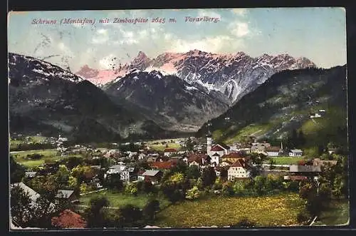 AK Schruns /Montafon, Ortsansicht mit Zimbaspitze