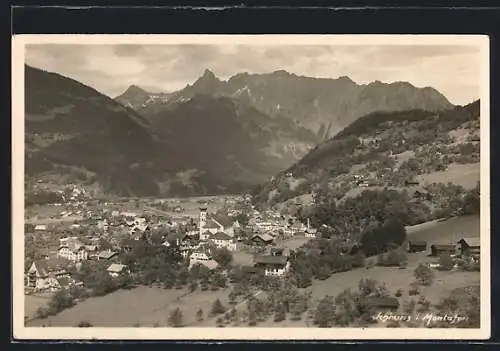 AK Schruns i. Montafon, Ortsansicht aus der Vogelschau