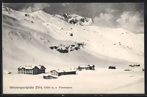AK Zürs, Totale des Ortes am Flexenpass im Winter