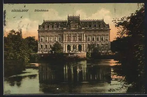 AK Düsseldorf, Ständehaus im Abendlicht