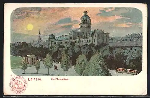 Lithographie Leipzig, PLeissenburg bei Sonnenuntergang