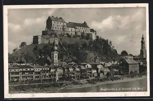 AK Burghausen a. d. Salzach, Ortspartie mit Burg