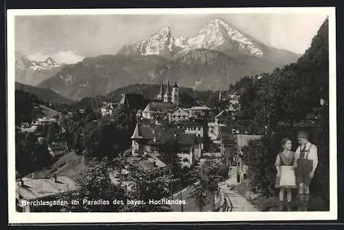 AK Berchtesgaden, Ortsansicht, Frau in Tracht