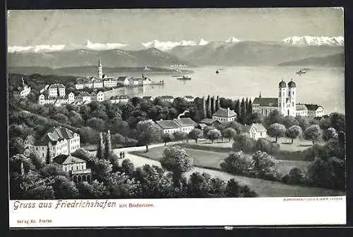 Künstler-AK Friedrichshafen /Bodensee, Blick auf den Ort