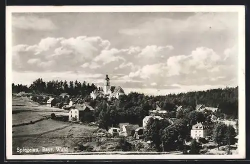 AK Spiegelau /Bayr. Wald, Ortsansicht mit Kirche aus der Vogelschau