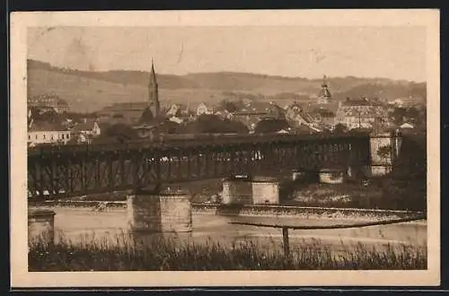 AK Simbach am Inn, Ortsansicht mit Innbrücke