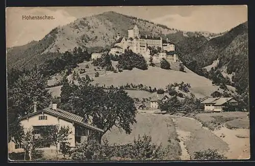 AK Hohenaschau, Ortspartie mit Blick zum Schloss