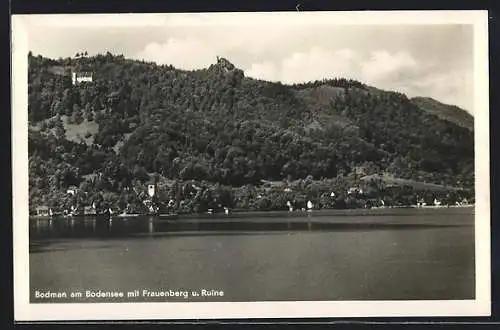 AK Bodman a. Bodensee, Ortsansicht mit Frauenberg und Ruine