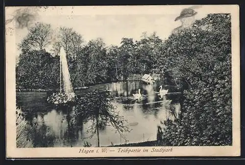 AK Hagen i. W., Teichpartie im Stadtpark