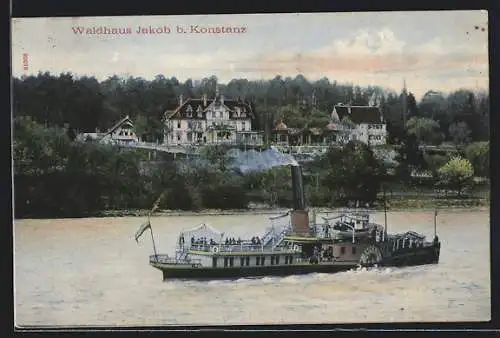 AK Konstanz, Gasthaus Waldhaus Jakob, Dampfer