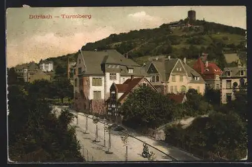 AK Durlach, Turmberg vom Ort aus gesehen