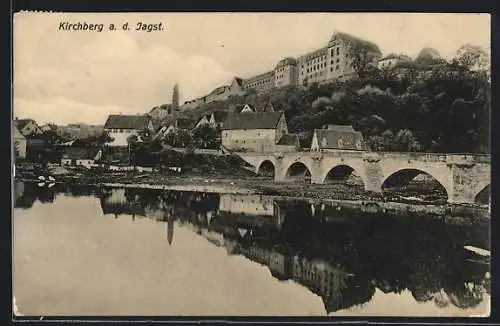 AK Kirchberg a. d. Jagst, Flusspartie mit Brücke