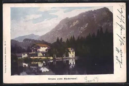 AK Badersee, Ortspartie vom Wasser aus gesehen