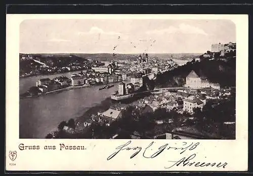 AK Passau, Ortsansicht mit Fluss