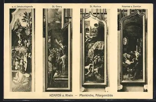 AK Kempen, Pfarrkirche, Altargemälde, a. d. Jakobuslegende, St. Georg, St. Rochus, Kosmas u. Damian