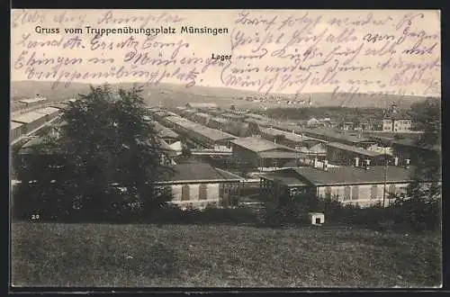 AK Münsingen, Truppenübungsplatz, Lager aus der Vogelschau