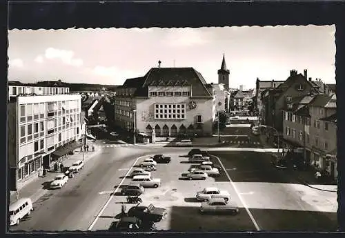 AK Schwenningen a. N., Ortspartie mit Parkplatz