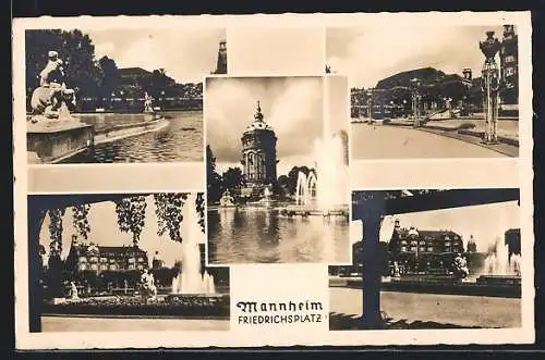 AK Mannheim, Friedrichplatz mit Brunnen und Schloss