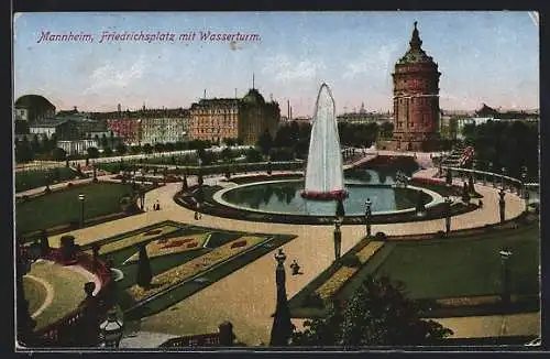 AK Mannheim, Friedrichsplatz mit Wasserturm