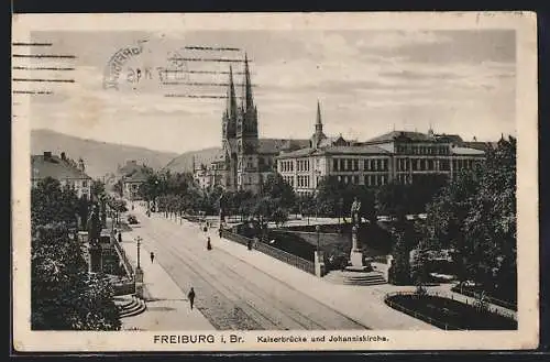 AK Freiburg i. Br., Kaiserbrücke und Johanniskirche