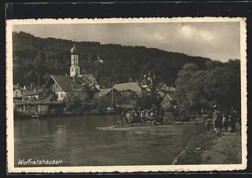 AK Wolfratshausen, Blick zur Kirche, Flusspartie