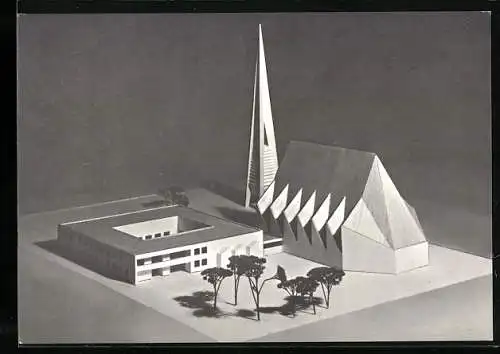 AK Safferstetten-Füssing, Modell der Pfarrkirche Heiliger Geist mit Pfarrzentrum