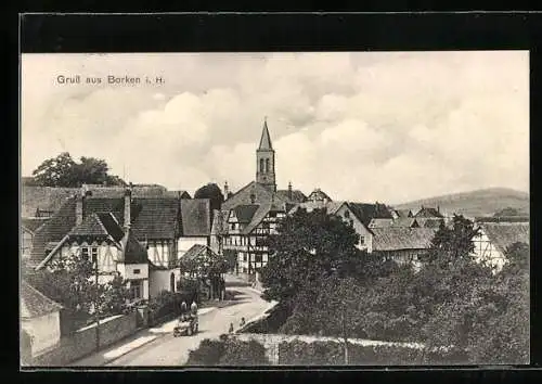 AK Borken i. H., Ortspartie mit Kirche