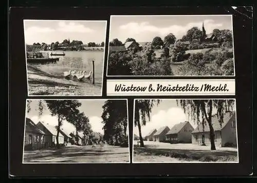 AK Wustrow b. Neustrelitz /Meckl., Ortsansicht, Strassenpartie und Seepartie