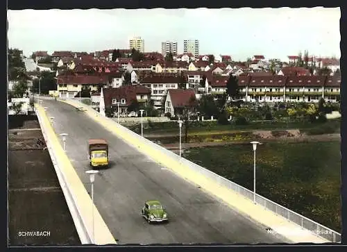 AK Schwabach, Strassenpartie mit Blick auf die Hochhäuser