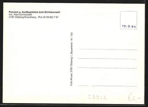 AK Olsberg /Eisenberg, Gasthaus-Pension zum Schinkenwirt K. Schmücker