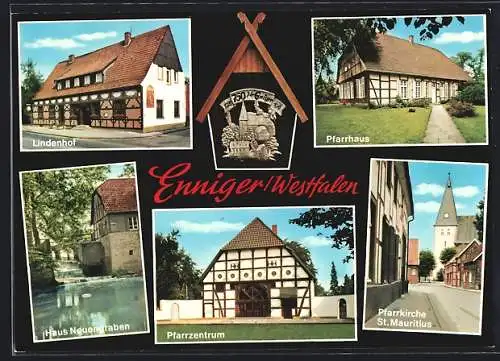 AK Enniger, Jagd-, Forst- und Fischereiausstellung 1976, Gasthaus Lindenhof, Haus Neuengraben, Pfarrhaus