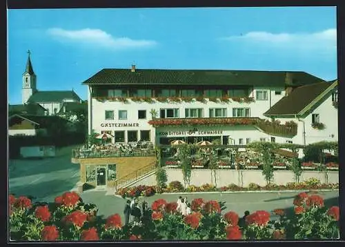 AK Glonn /Obb., Strassenpartie mit Gästehaus Schwaiger und Kirche