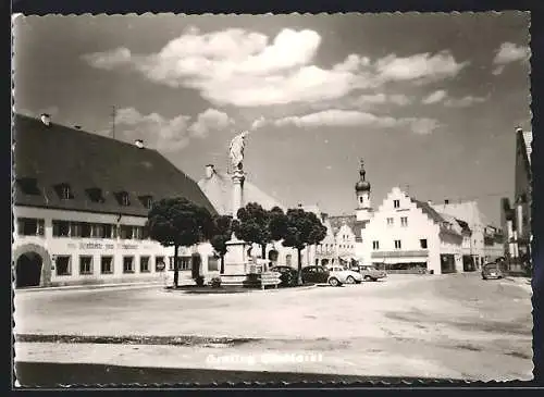 AK Grafing, Oberer Markt mit Gasthaus zum Grandauer und Denkmal