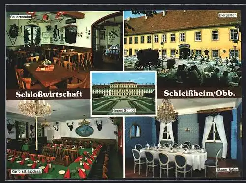 AK Oberschleissheim, Schlossgasthaus, Innenansichten Kurfürstlicher Jagdsaal und Blauer Salon