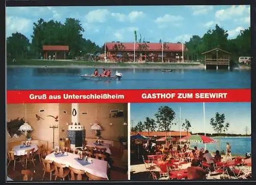 AK Unterschleissheim, Gasthof zum Seewirt am Unterschleissheimer See, Innenansicht, Terrasse