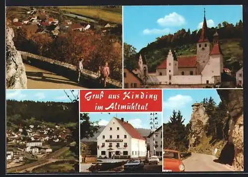 AK Kinding im Altmühltal, Gasthof Krone, Kirche, Strassenpartie