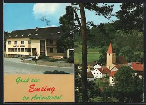 AK Emsing im Anlautertal, Gasthof Dirsch, Ortspartie mit Kirche