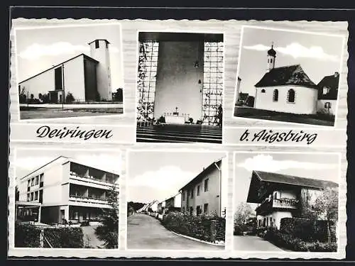 AK Deuringen b. Augsburg, Kirche, Innenansicht, Wohnhaus