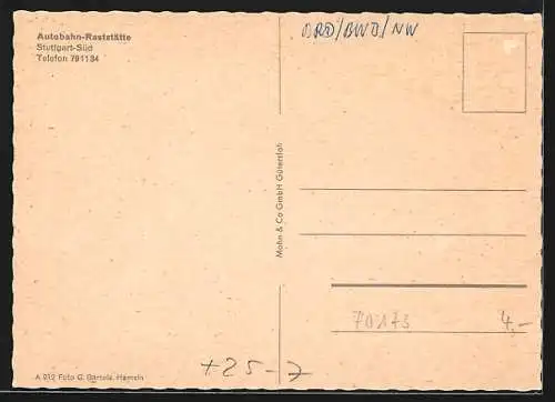 AK Stuttgart, Autobahn-Raststätte, Innenansicht