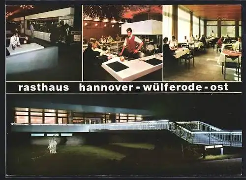 AK Hannover-Wülferode, Autobahnraststätte bei Nacht, Innenansichten