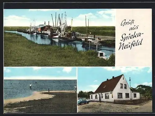 AK Spieka-Neufeld, Gasthaus zum Leuchtturm, Strand, Uferpartie