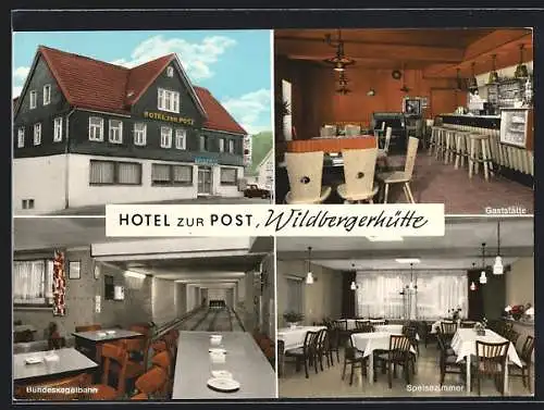 AK Wildbergerhütte /Bez. Köln, A. D. A. C. Hotel zur Post, Innenansichten Gaststätte und Speisezimmer