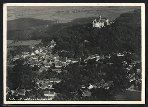 AK Baldern, Teilansicht mit Schloss, Fliegeraufnahme