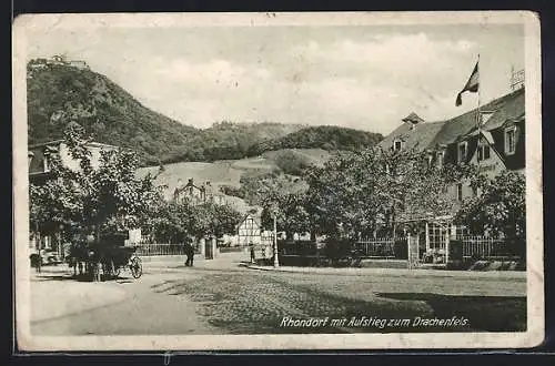 AK Rhöndorf a. Rh., Hotel Wolkenburg mit Blick zum Drachenfels