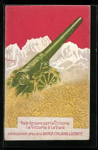 AK Date denaro per la Vittoria, La Vittoria è la Pace, Kanone, Kriegsanleihe